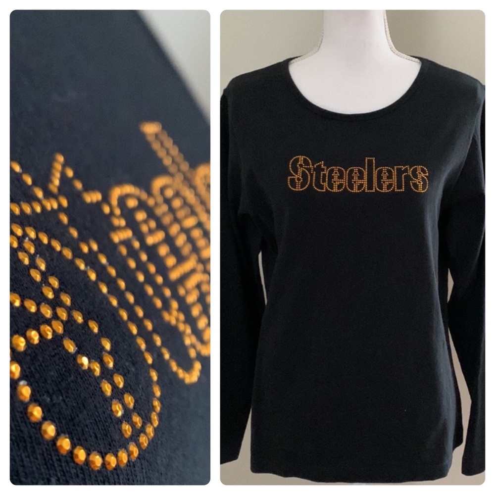 NFL Pittsburgh Steelers Rhinestone Embellished Long Sleeve Top